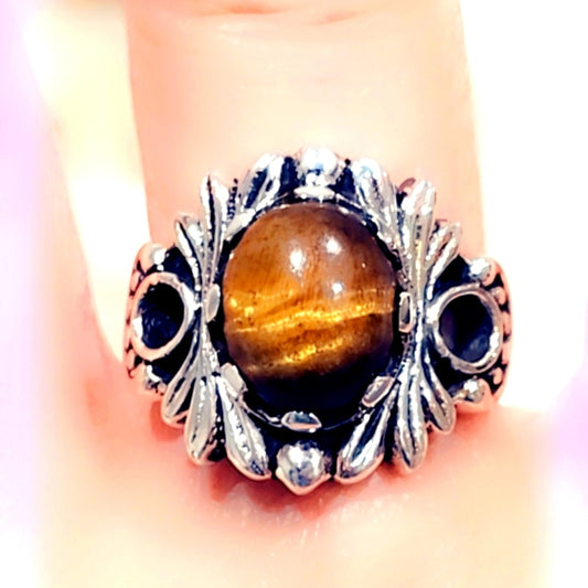 Fairy 🧚‍♂️ Band Sterling Silver Tigers Eye Gemstone Ring