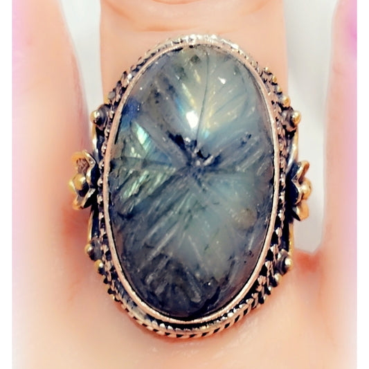 Carved Labradorite Custom Made Sterling Silver Gemstone Ring