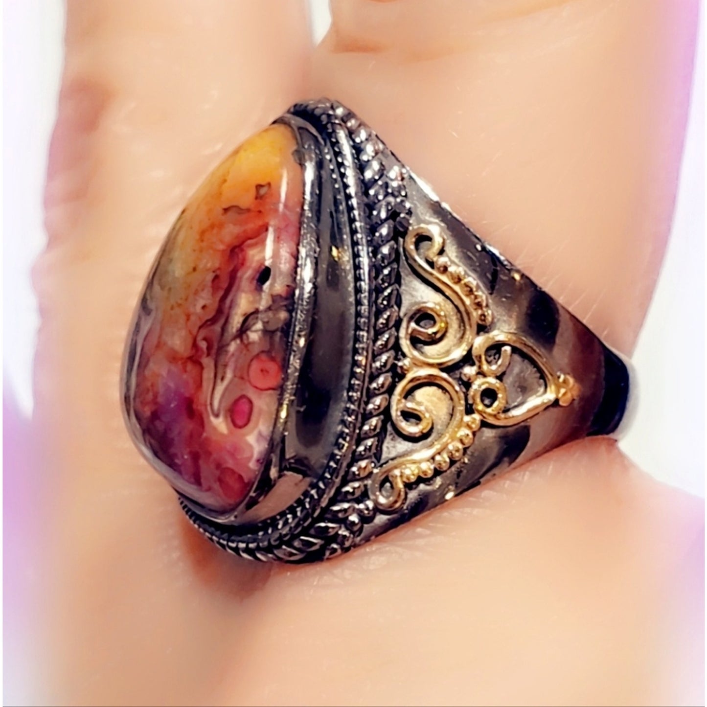 Custom Antiqued Sterling Silver 925 Gemstone Ring