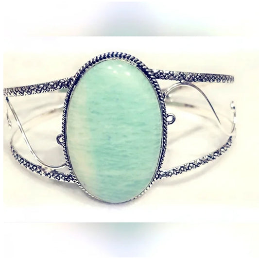 Amazonite Gemstone Bracelet, Adjustable, Bangle Gemstone Cuff Bracelet