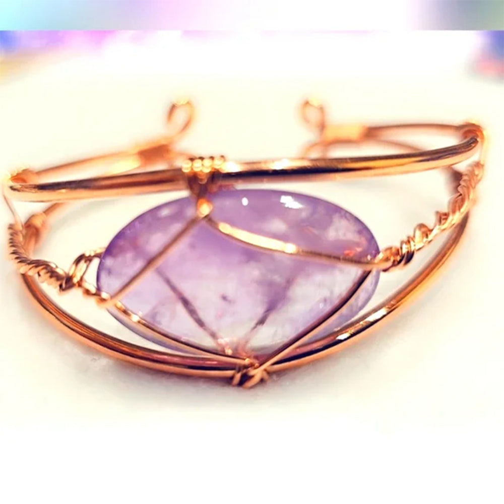 Amethyst Copper Wrapped Adjustable Bangle Cuff Gemstone Bracelet