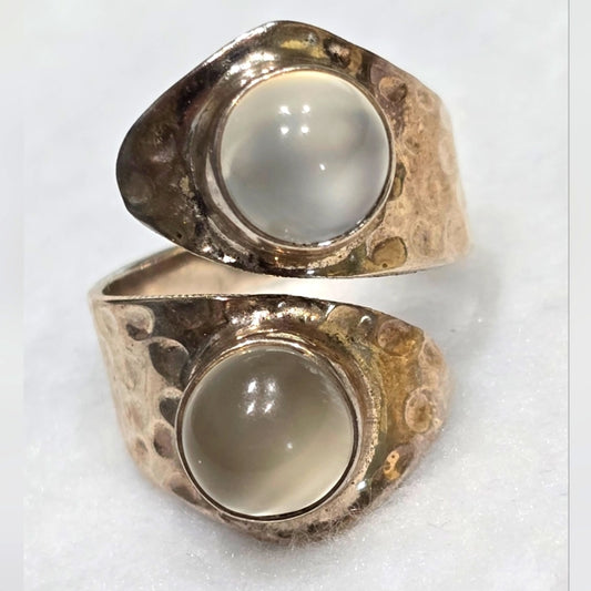 Double Moonstone Free Size Adjustable Sterling Silver Gemstone Ring