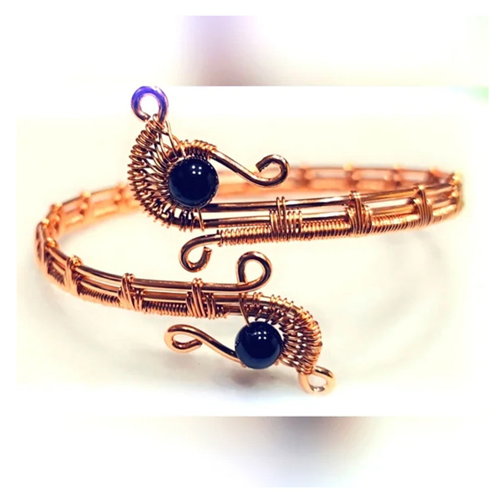 Copper Wrapped Adjustable Bangle Cuff Gemstone Bracelet