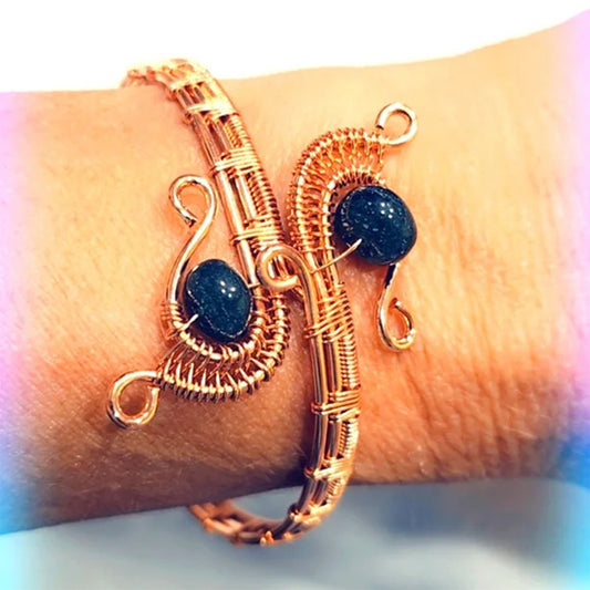 Copper Wrapped Adjustable Bangle Cuff Gemstone Bracelet