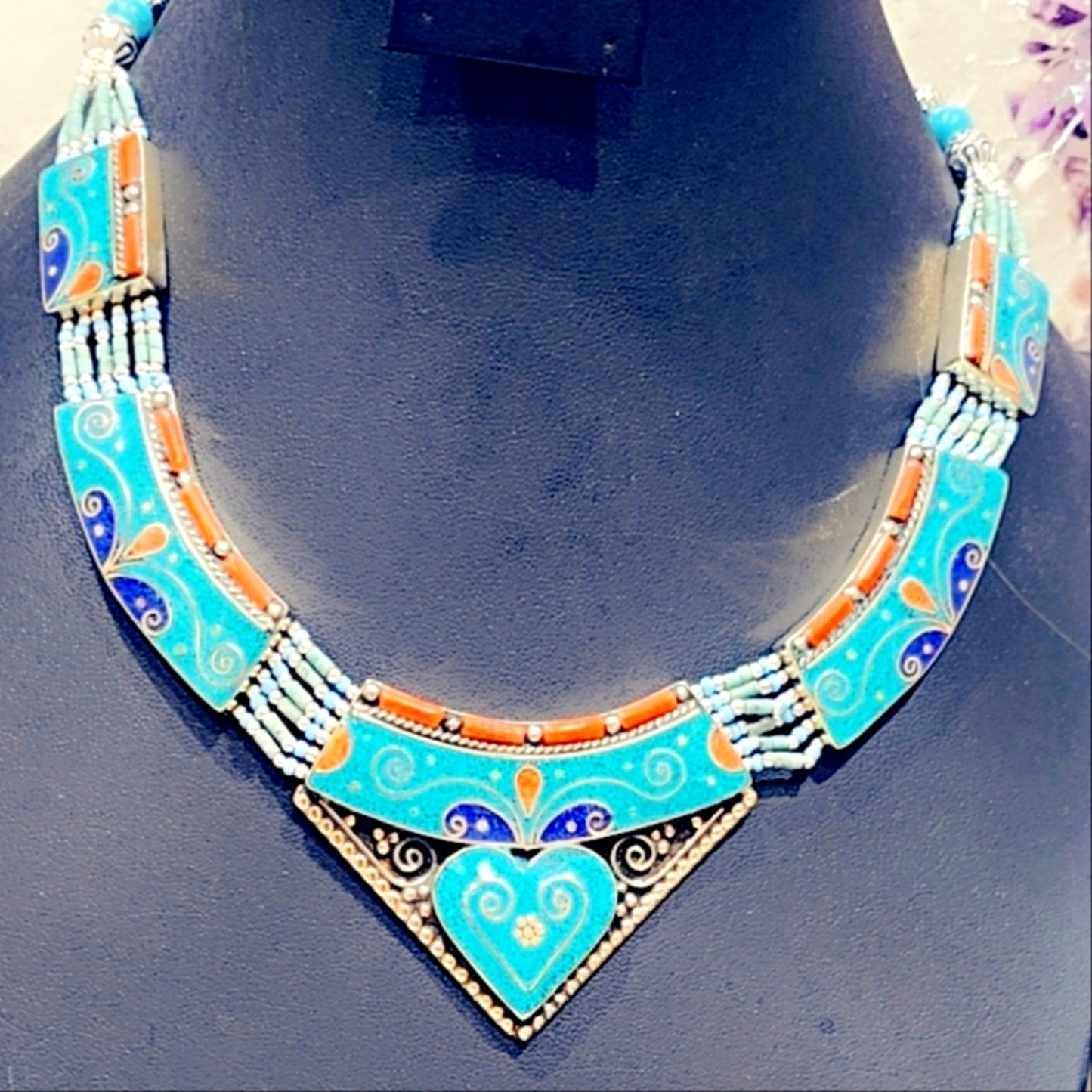 Hand Crafted Tibetan Coral, Lapis & Turquoise Necklace