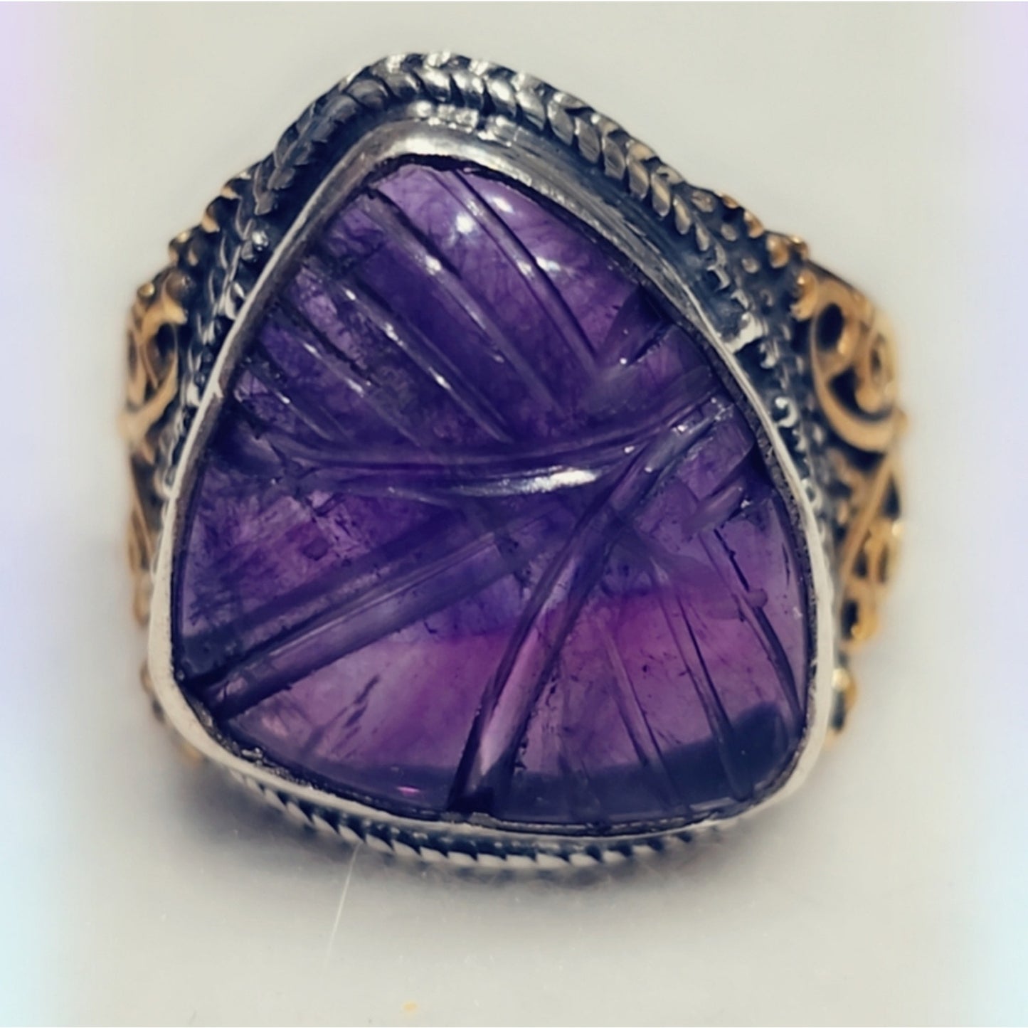 Carved Amethyst Custom Made Sterling Silver Gemstone Ring