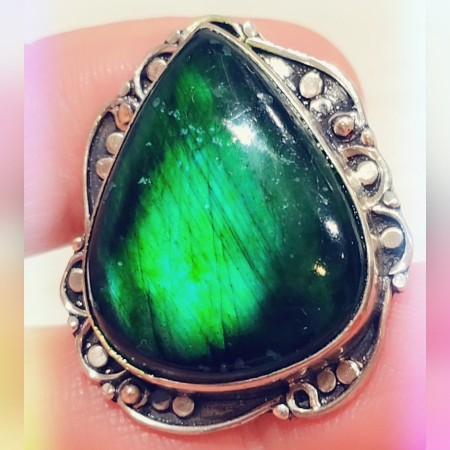 Green Labradorite Sterling Silver Gemstone Ring