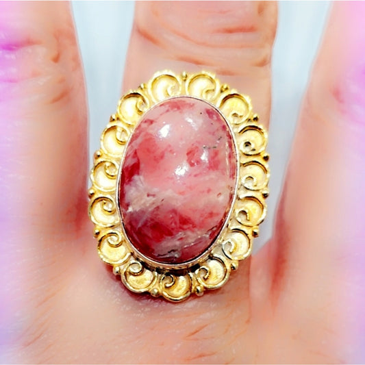 Rhodochrosite Sterling Silver Gemstone Ring