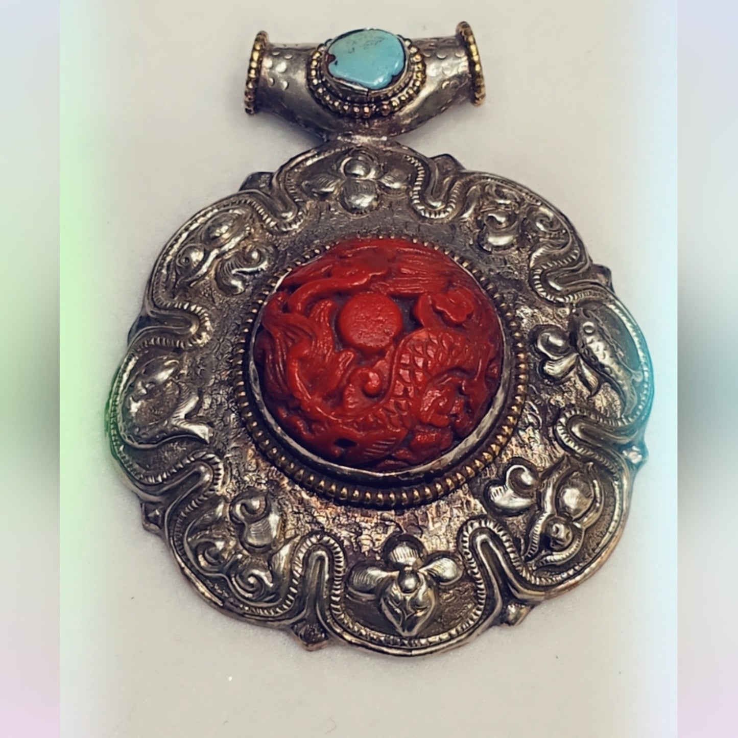 Cinnabar Carved Tibetan Pendant