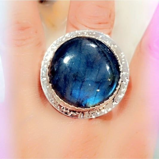 Huge Labradorite Solid Sterling Gemstone Ring