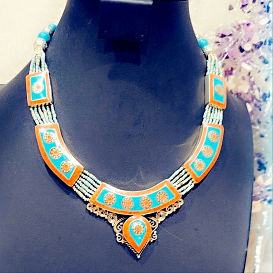 Hand Crafted Tibetan Coral & Turquoise Necklace