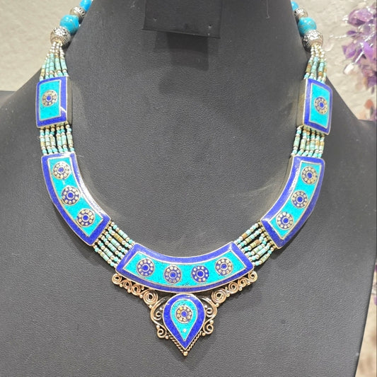 Hand Crafted Tibetan Lapis & Turquoise Necklace