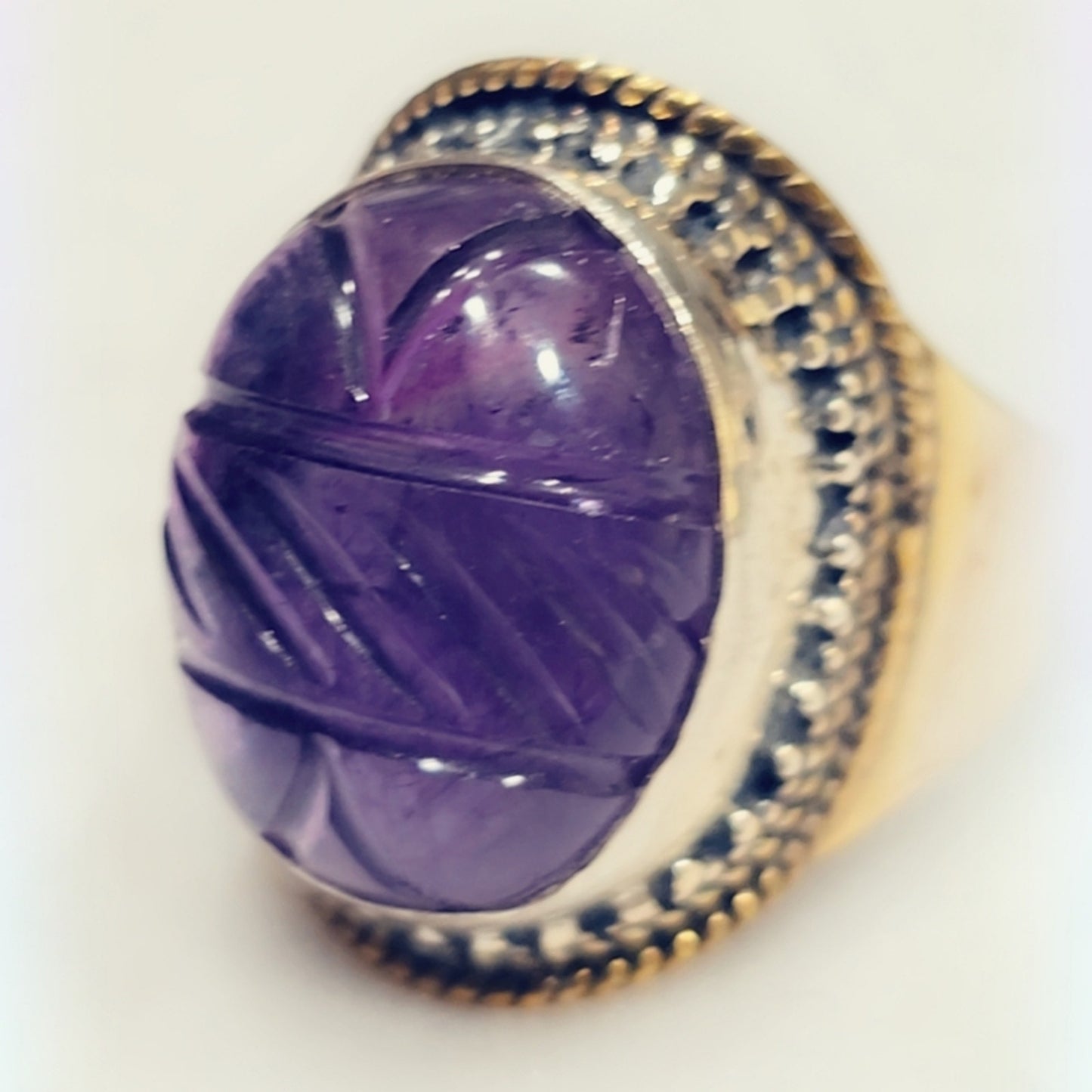 Carved Amethyst Custom Made Sterling Silver Gemstone Ring