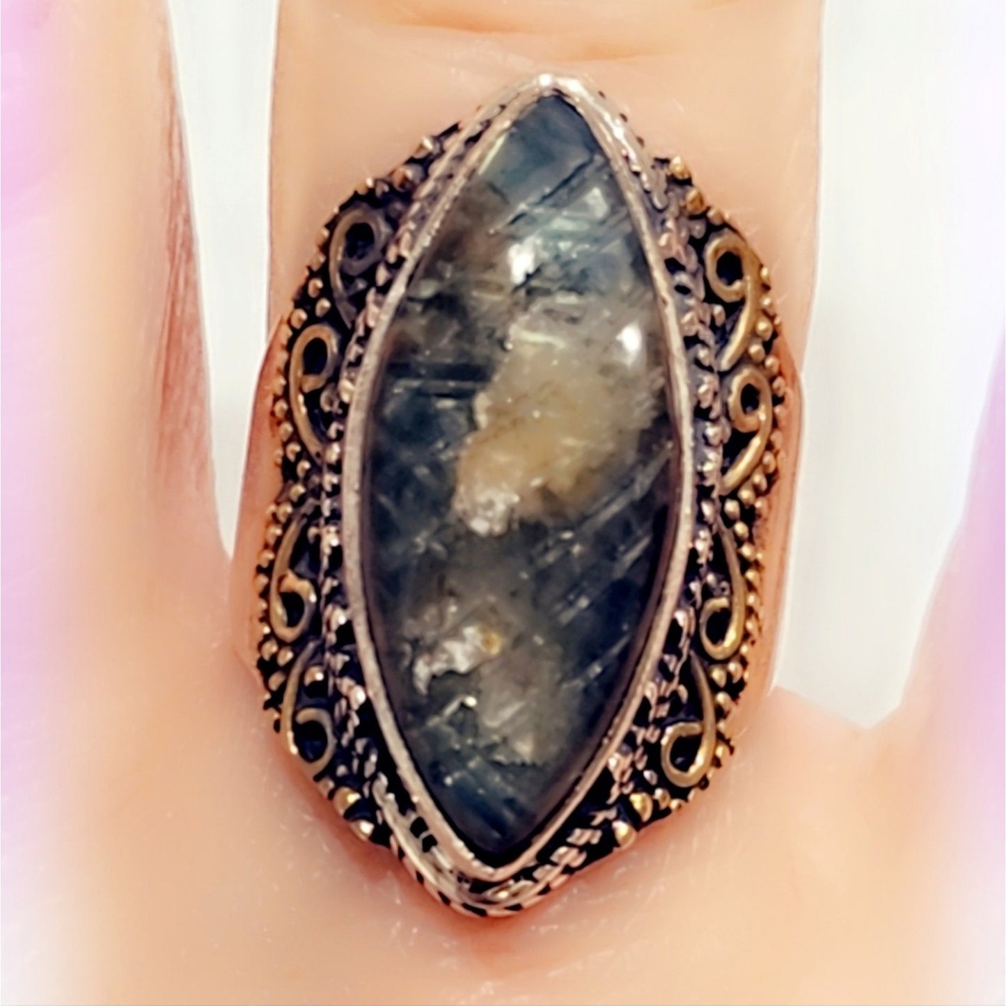 Carved Labradorite Custom Made Sterling Silver Gemstone Ring