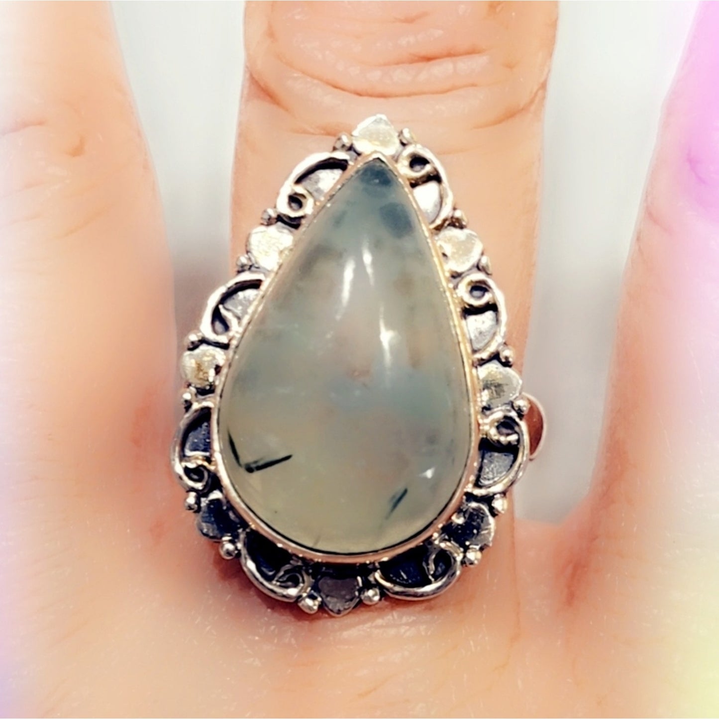 Custom Made Prenite Solid Sterling Gemstone Ring