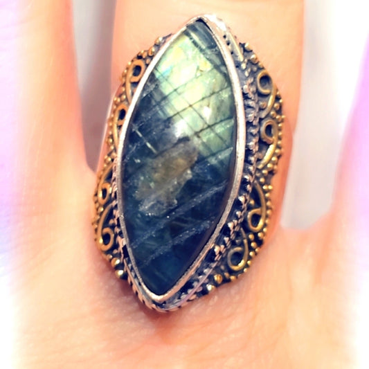 Carved Labradorite Custom Made Sterling Silver Gemstone Ring