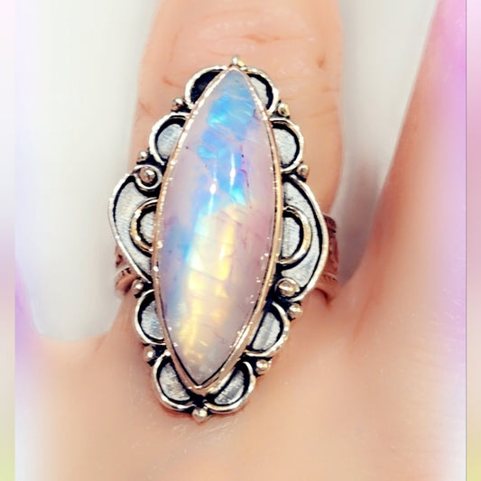 Rainbow Moonstone Sterling Silver Gemstone Ring