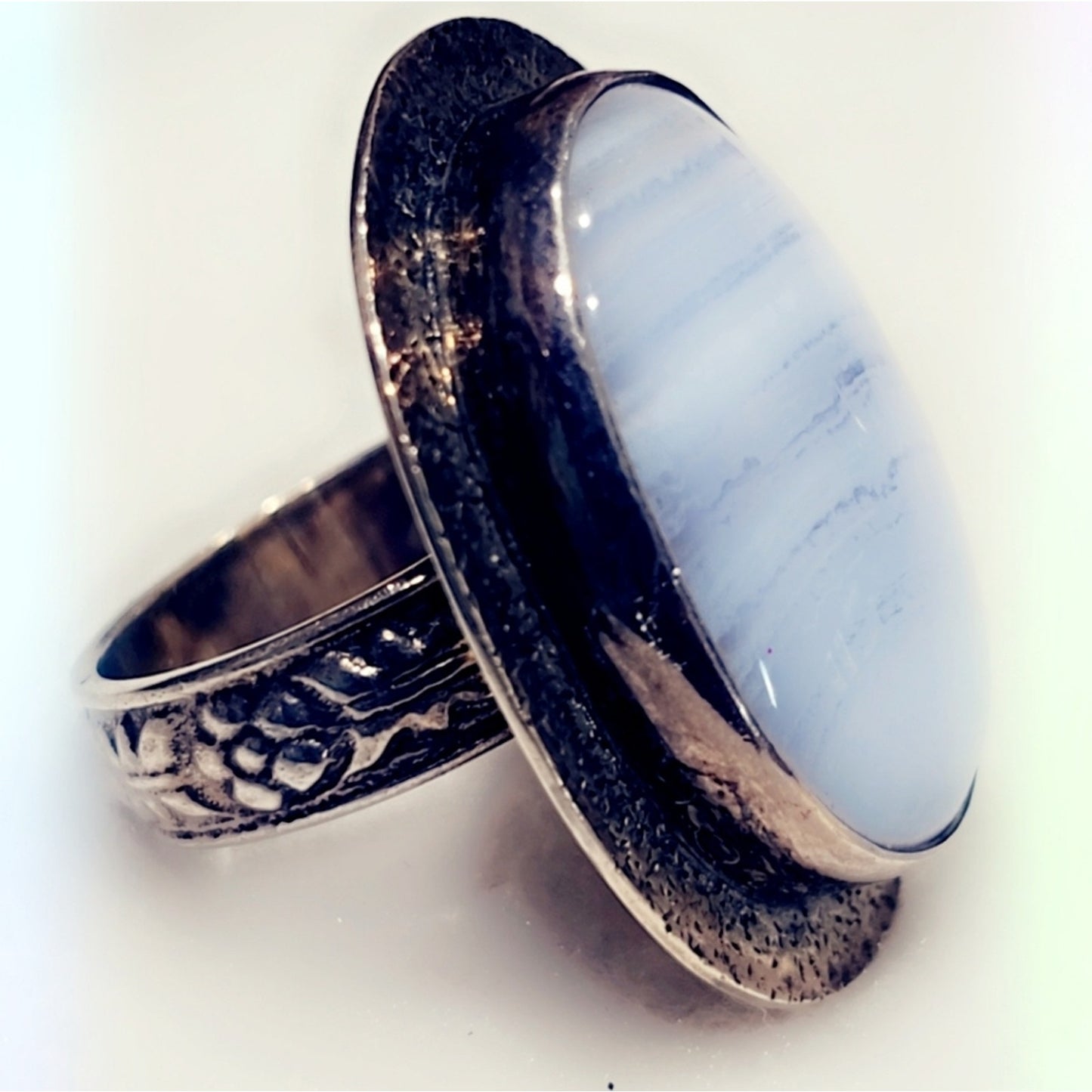 Vintage Sterling Silver Blue Lace Gemstone Ring