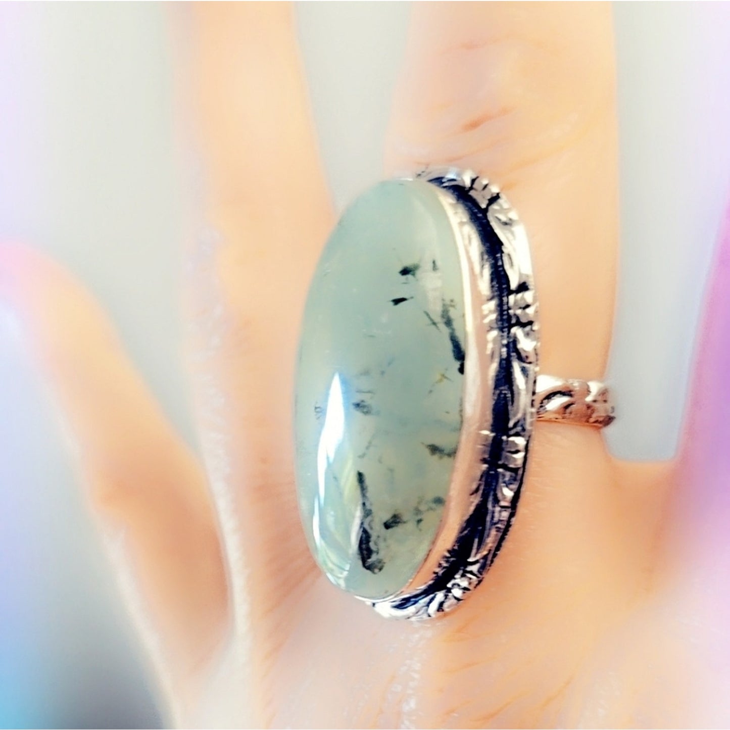 Moss Prenite Monster Gemstone Ring