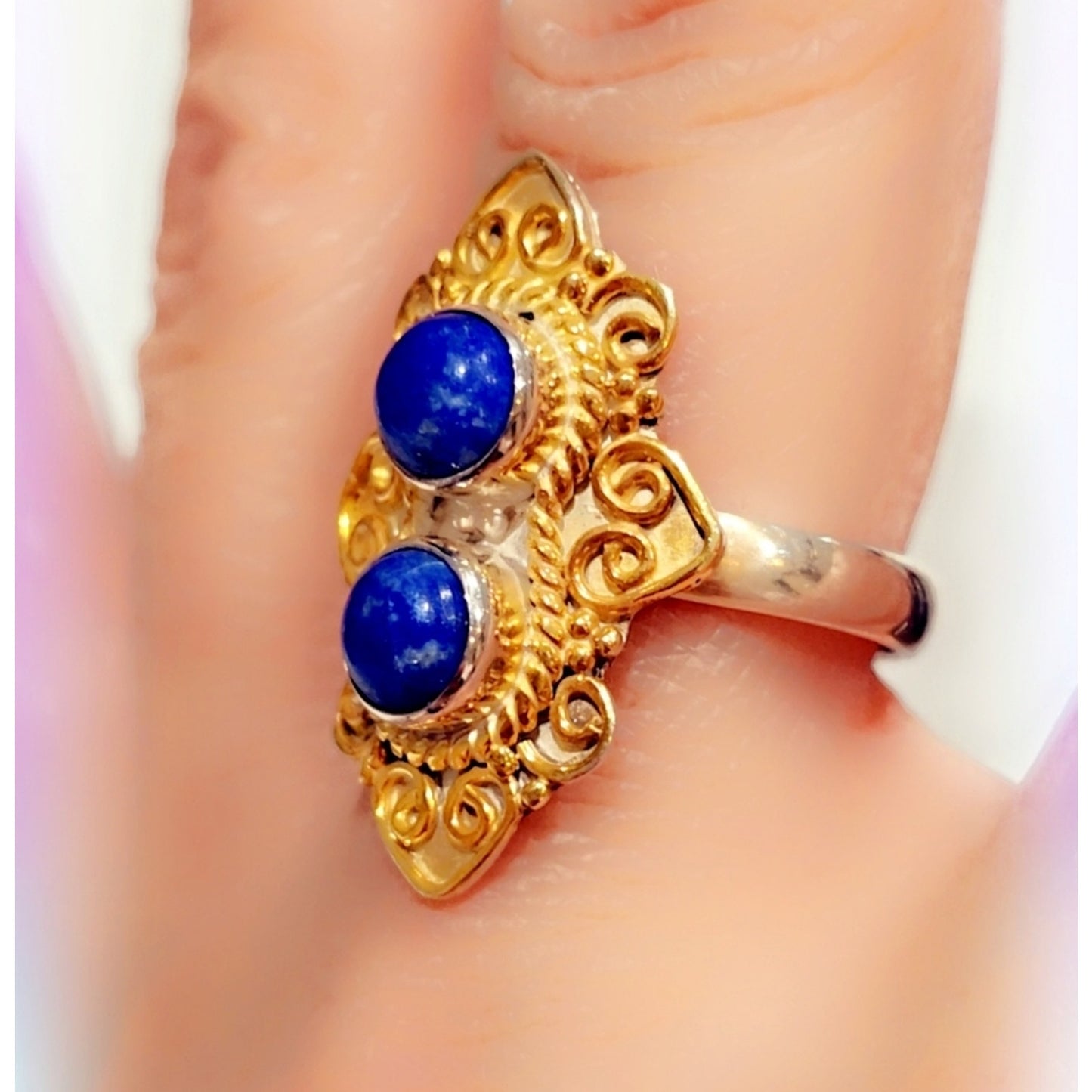 Lapis Custom Sterling Silver Vermeil Double Stone Gemstone Ring