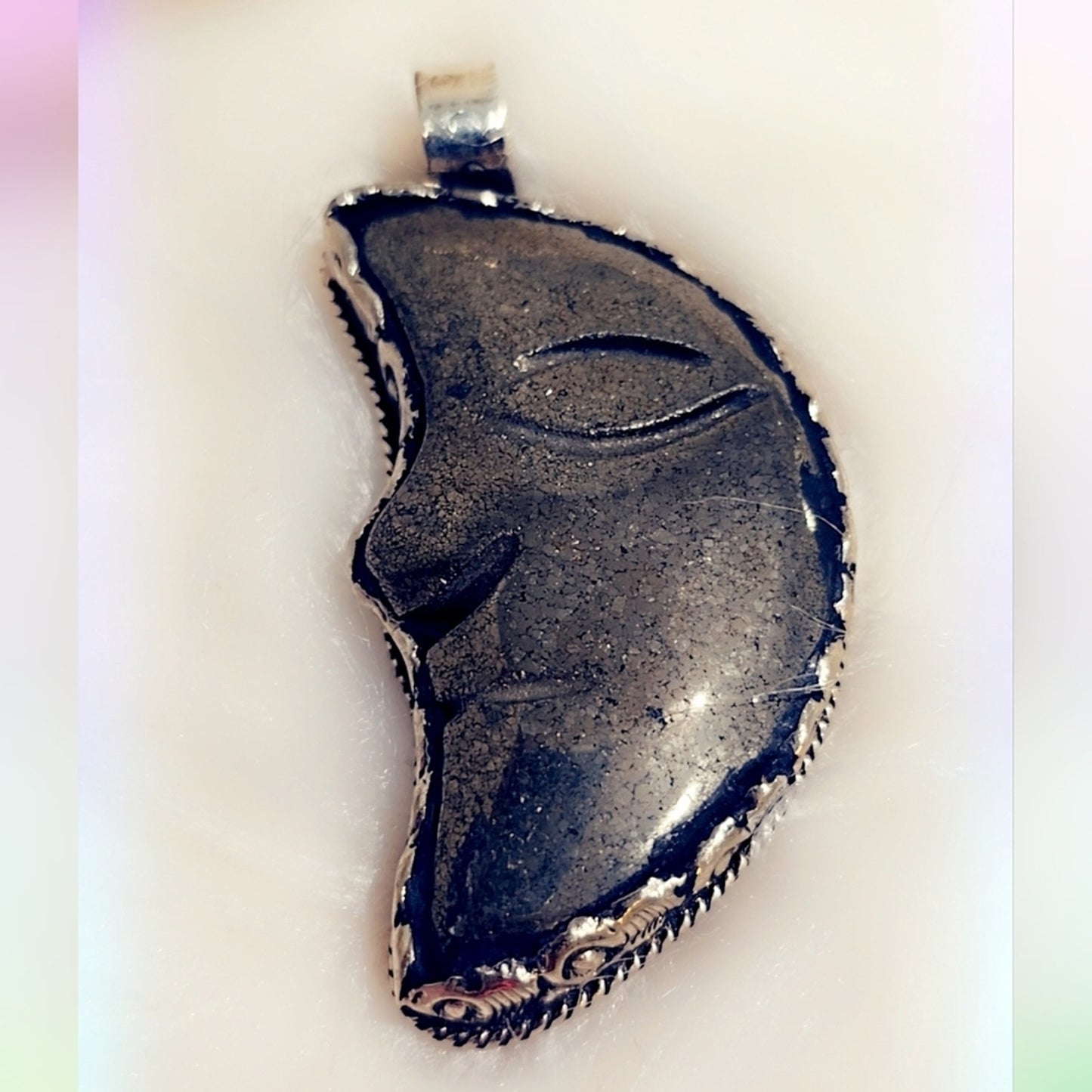 Reversible Pyrite Moon 🌙 Tibetan Pendant