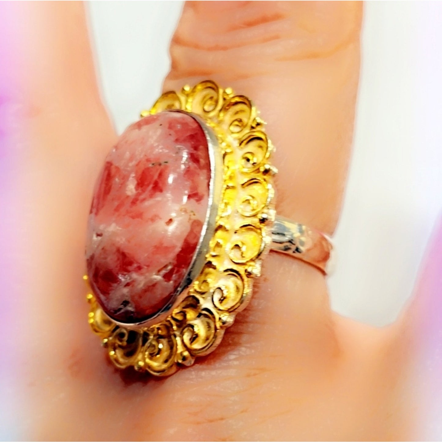 Rhodochrosite Sterling Silver Gemstone Ring