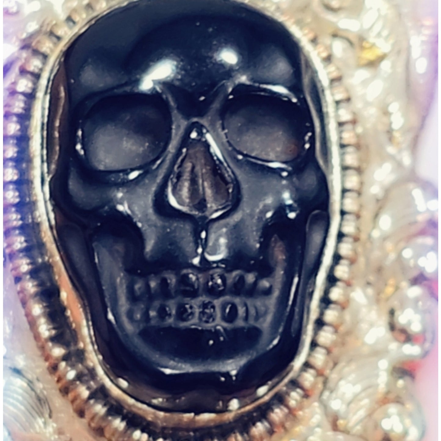 Carved Skull Obsidian Handcrafted Tibetan Ring