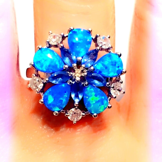 Blue Triplet Opal, Tanzanite & CZ Sterling Silver Gemstone Ring