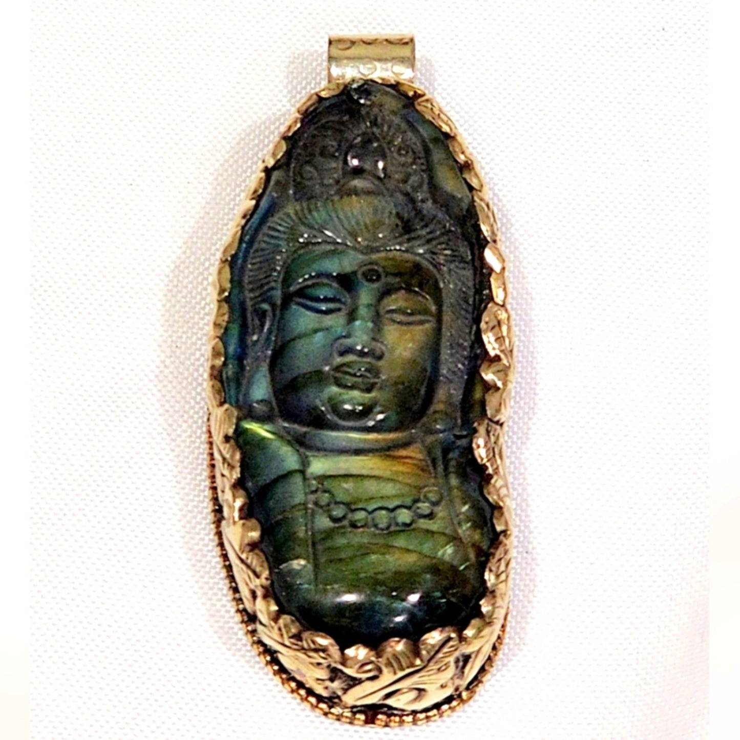 Labradorite Buddah Carved Handcrafted Tibetan Pendant