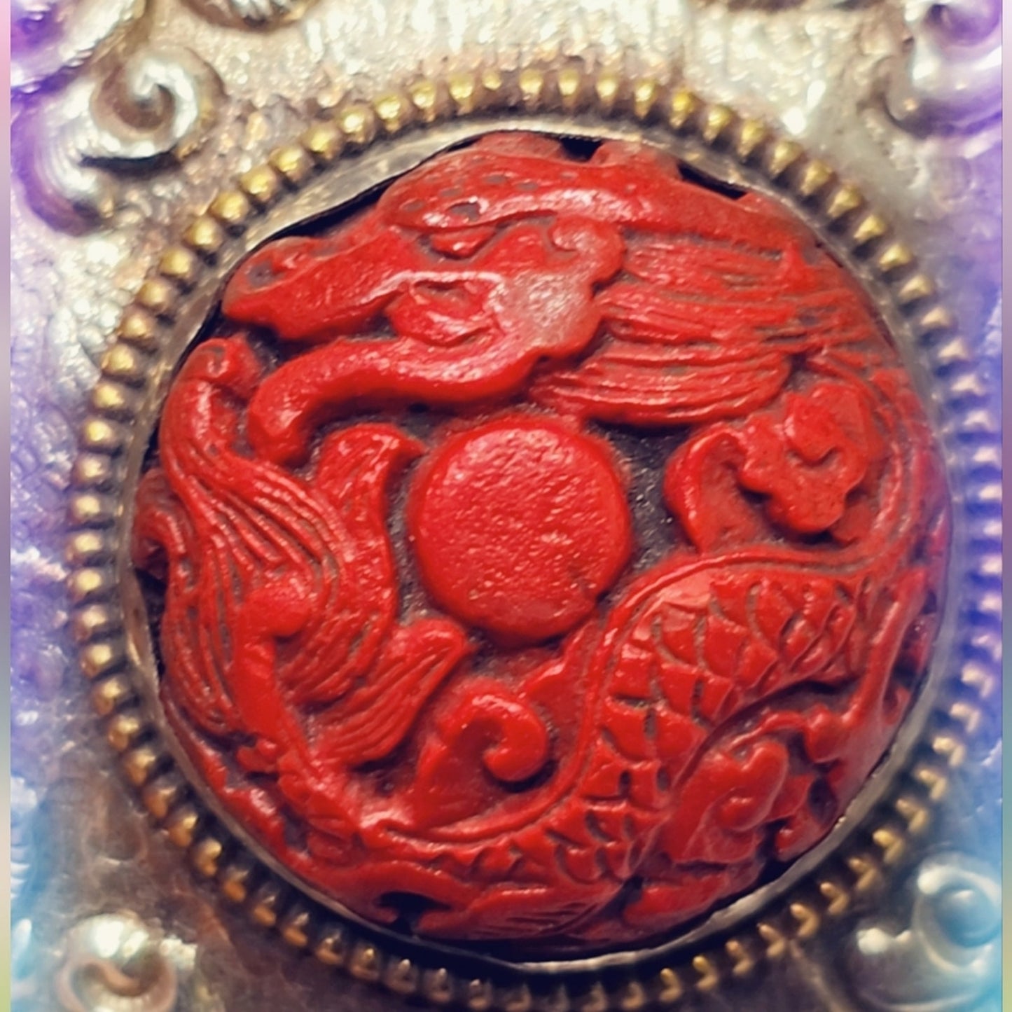 Cinnabar Carved Tibetan Pendant