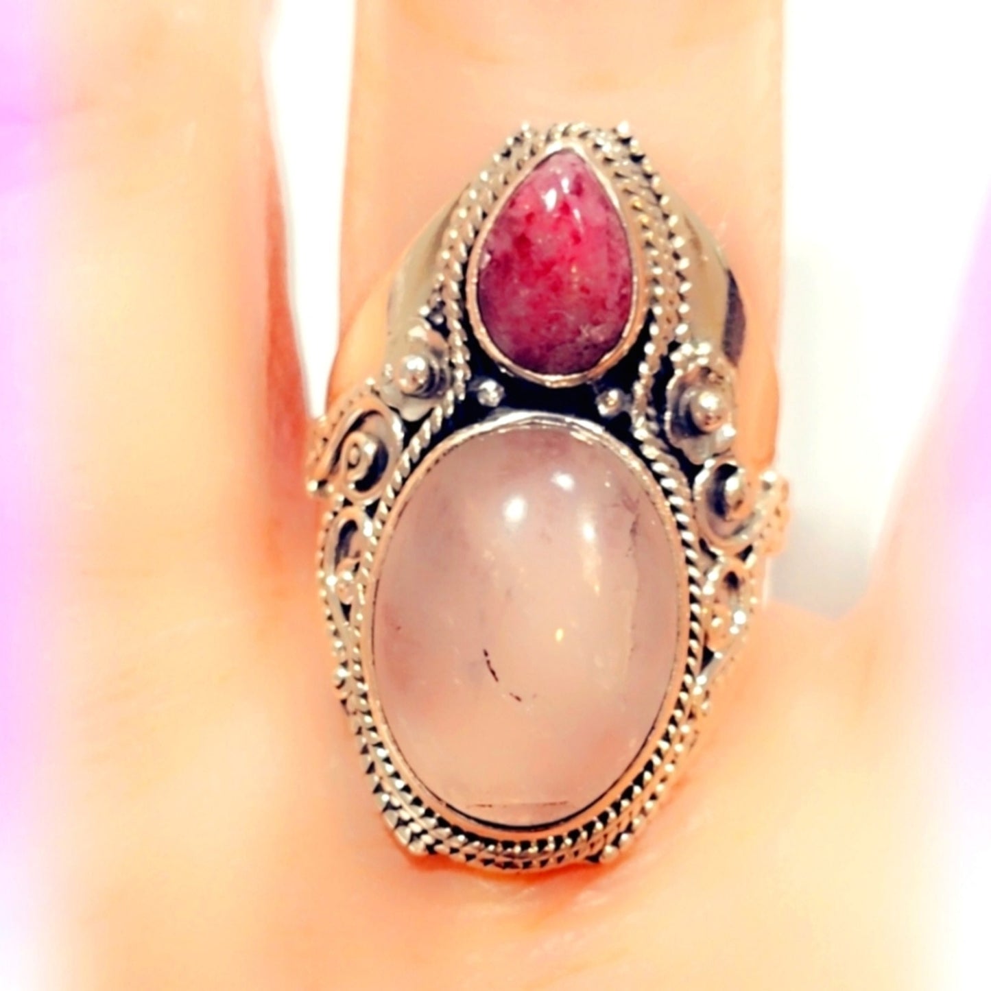 Sterling Silver Double Stone Gemstone Ring