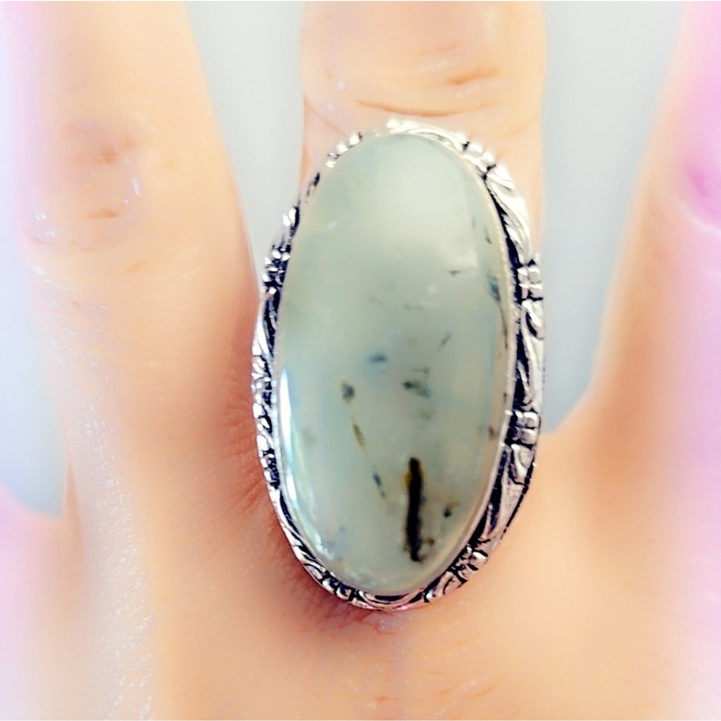 Moss Prenite Monster Gemstone Ring