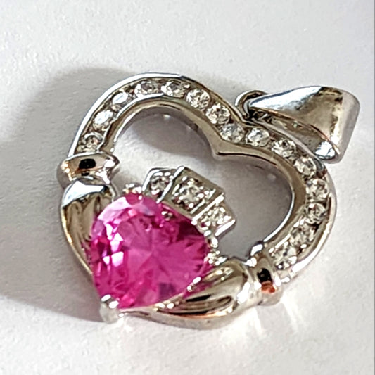Sterling Silver Crown Heart Claddagh Pendant