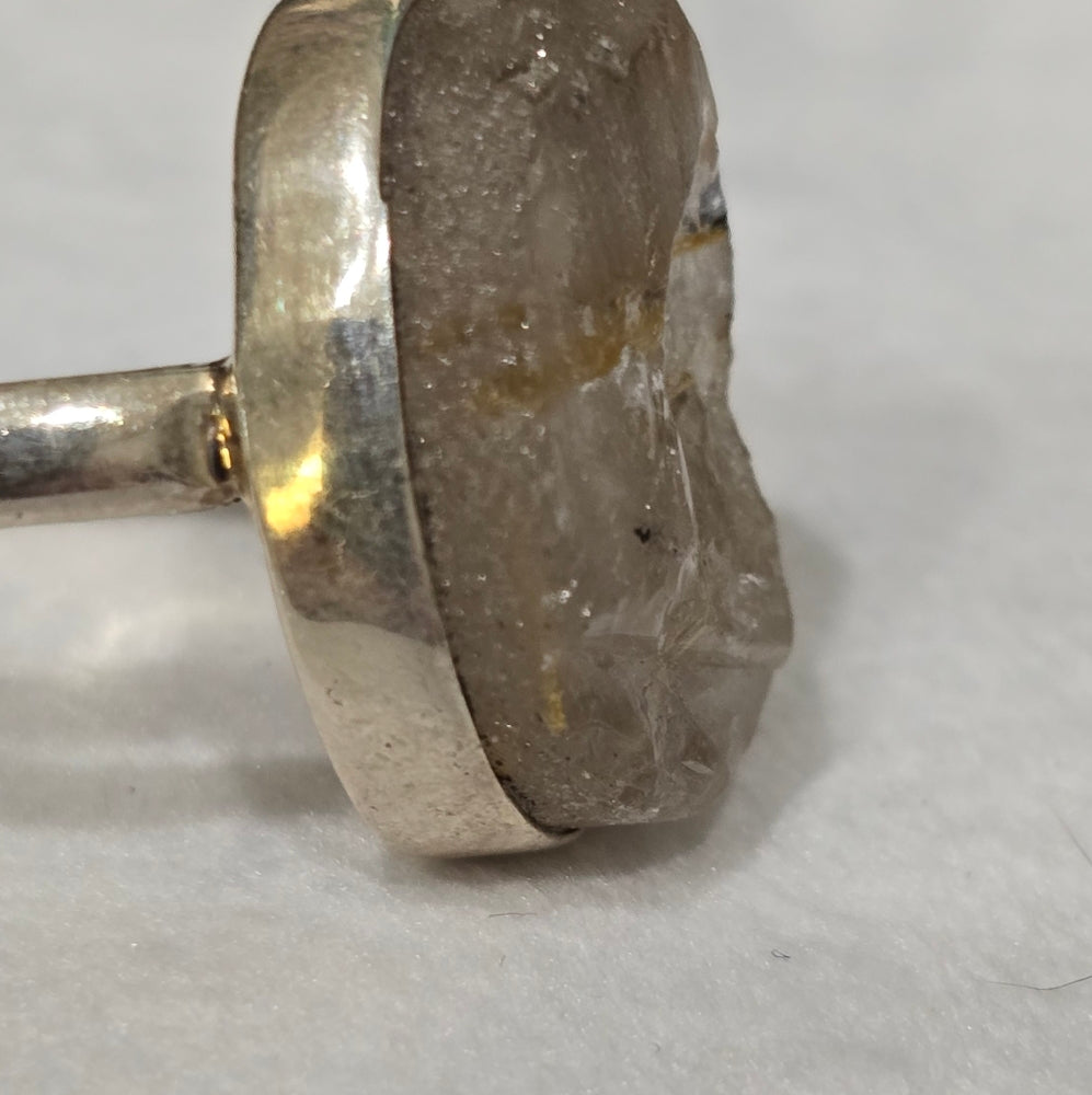 Raw Golden Rutile Angel Hair Quartz Sterling Silver Gemstone Ring