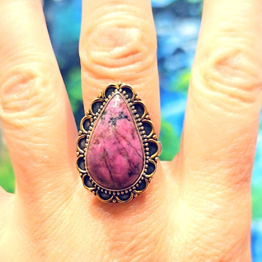Rhodonite Sterling Silver  Gemstone Ring