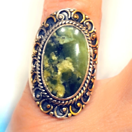 Boho Serpentine Sterling Silver Gemstone Ring