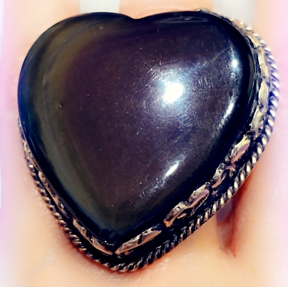 ❤️ Rainbow 🌈 Obsidian Gemstone Handcrafted Tibetan Ring, Smaller