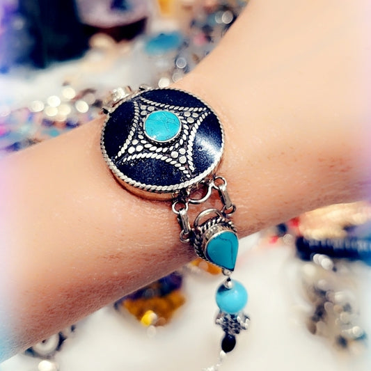 Obsidian & Turquoise Tibetan Hand Crafted Bracelet