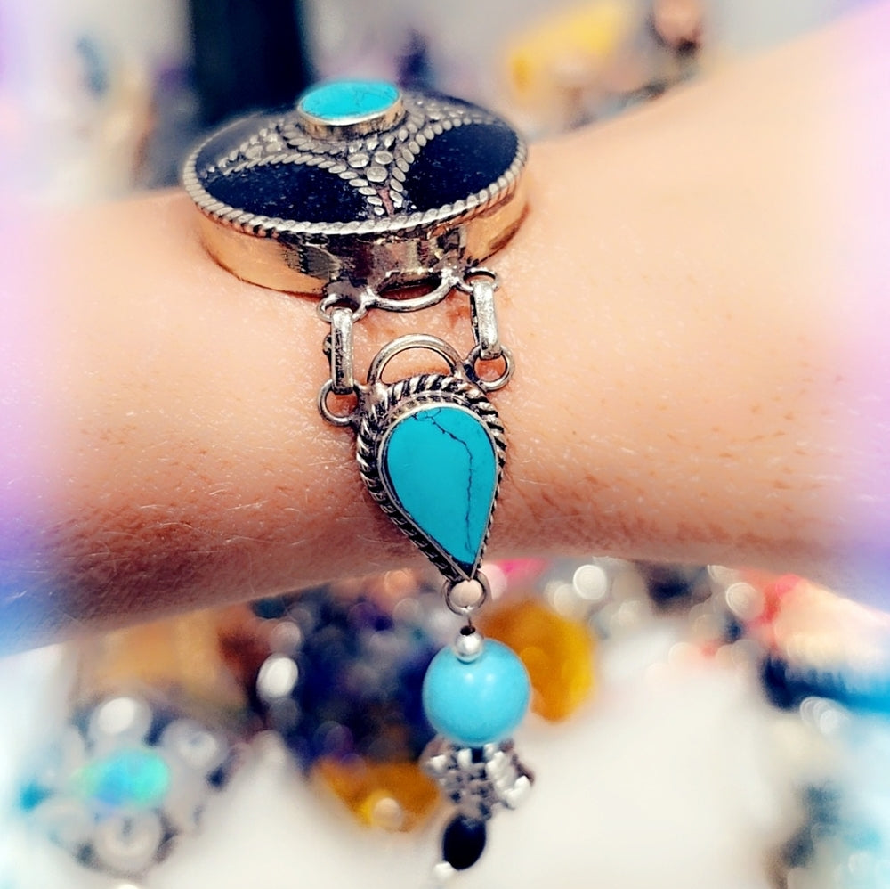 Obsidian & Turquoise Tibetan Hand Crafted Bracelet