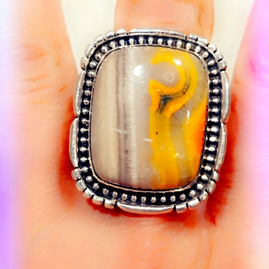 Huge BumbleBee 🐝 Solid Sterling Silver 925 Gemstone Ring