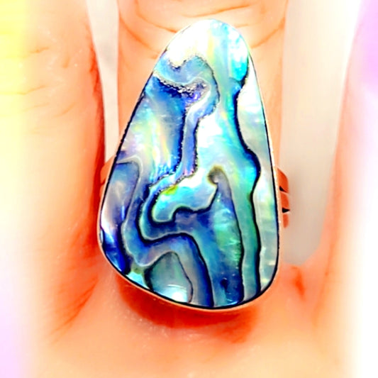 Huge Abalone Solid Sterling Silver 925 Gemstone Ring