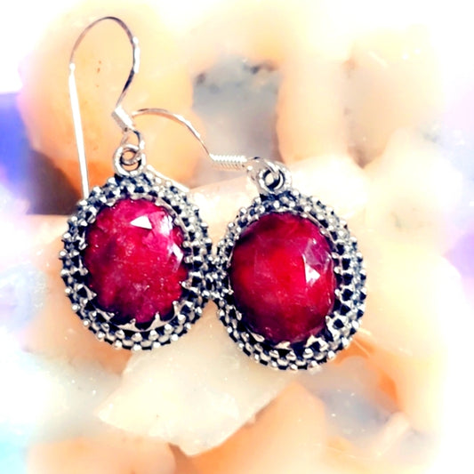 Faceted Ruby Sterling Silver Gemstone Dangle Earrings
