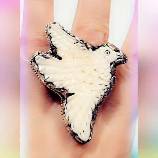 Bird 🐦 Carved Buffalo Bone Handcrafted Tibetan Ring