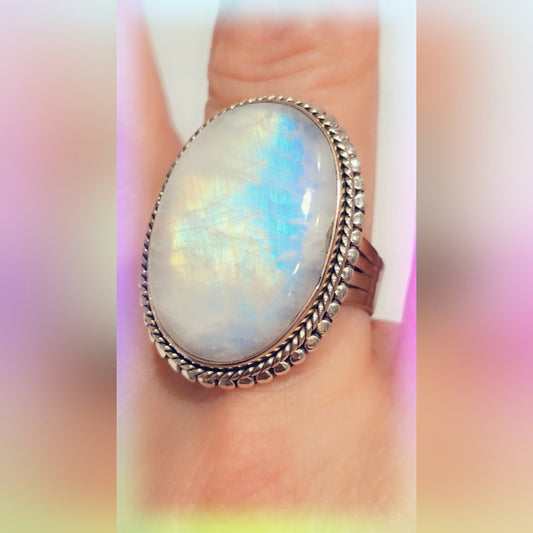 Rainbow Moonstone Sterling Silver Gemstone Ring