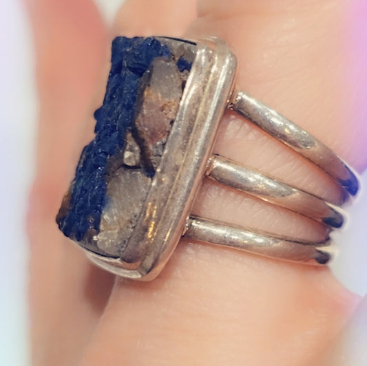 Azurite Druzy Sterling Silver Gemstone Ring