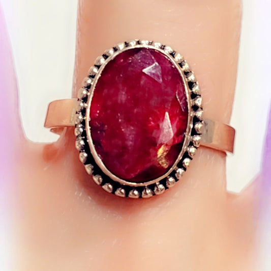 Faceted Ruby Sterling Silver Gemstone Ring