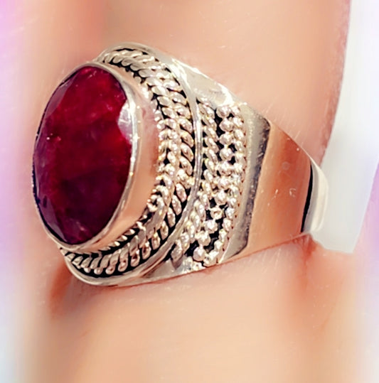 Faceted Ruby Sterling Silver Gemstone Ring