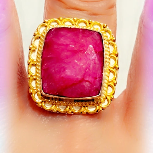 Faceted Ruby Sterling Silver Gemstone Ring