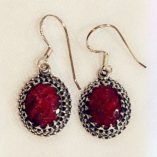 Ruby Sterling Silver Gemstone Dangle Earrings