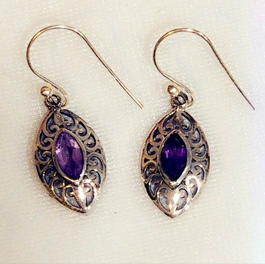Amethyst Sterling Silver Gemstone Dangle Earrings